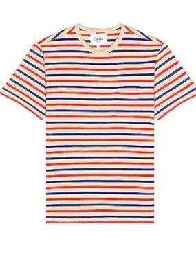 Corridor unisex Stripe Crewneck T-Shirt in Red, Blue & Cream with Front Pocket